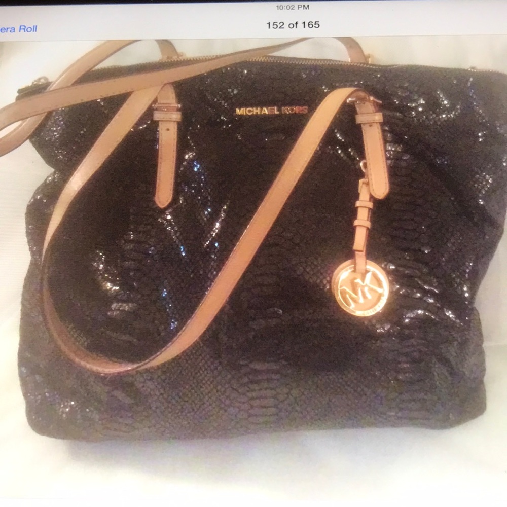 Michael Kors black python shoulder bag
